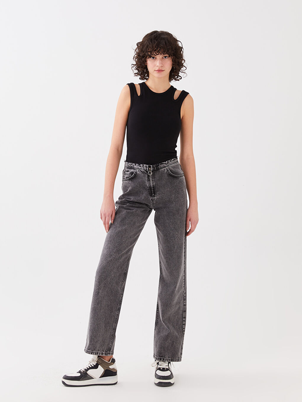 Antrasit Normal Bel Straight Fit Kadın Jean Pantolon-1