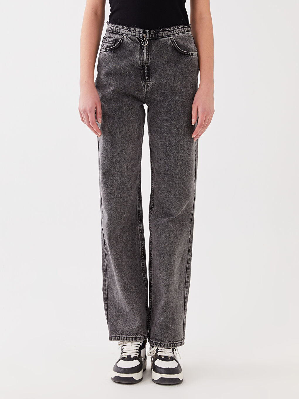 Antrasit Normal Bel Straight Fit Kadın Jean Pantolon-2