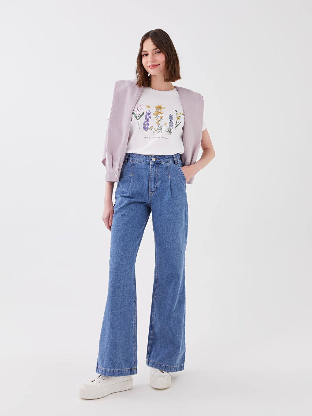 Mavi Yüksek Bel Rahat Kalıp Kadın Jean Pantolon