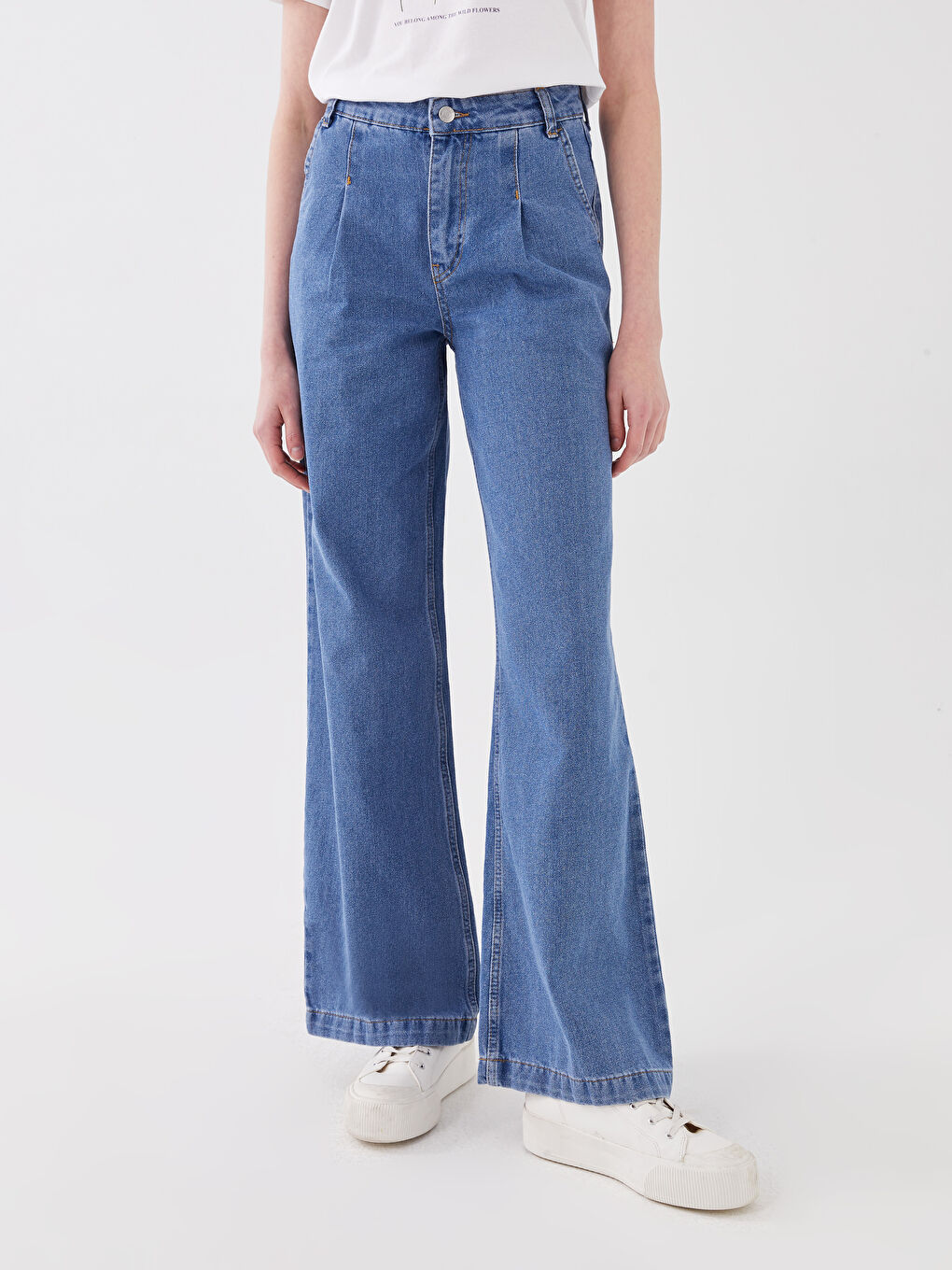 Mavi Yüksek Bel Rahat Kalıp Kadın Jean Pantolon-2