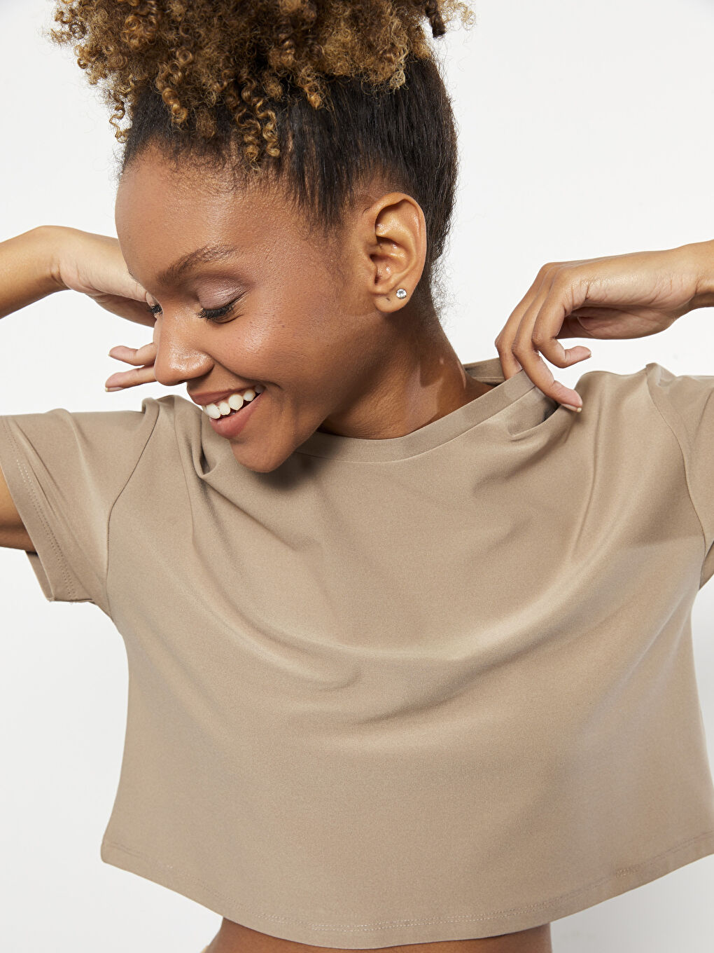 Crew Neck Plain Short Sleeve Women's Crop