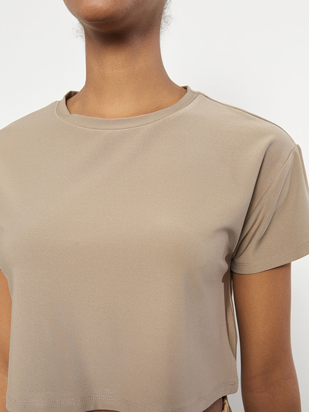 Crew Neck Plain Short Sleeve Women's Crop-2