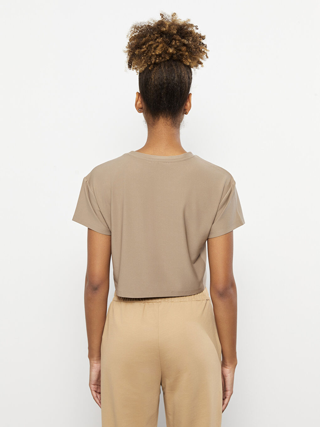 Crew Neck Plain Short Sleeve Women's Crop-4