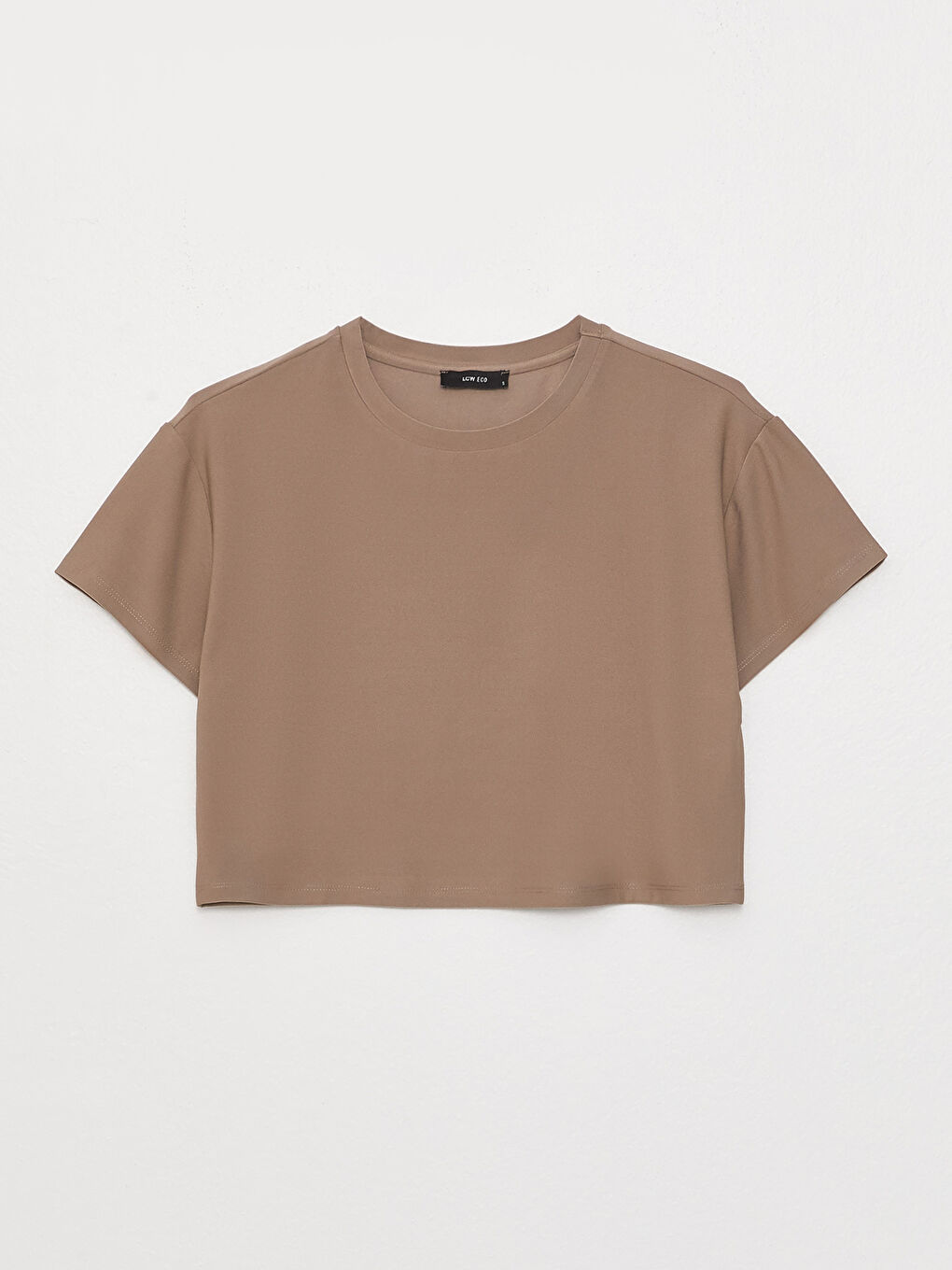 Crew Neck Plain Short Sleeve Women's Crop-5