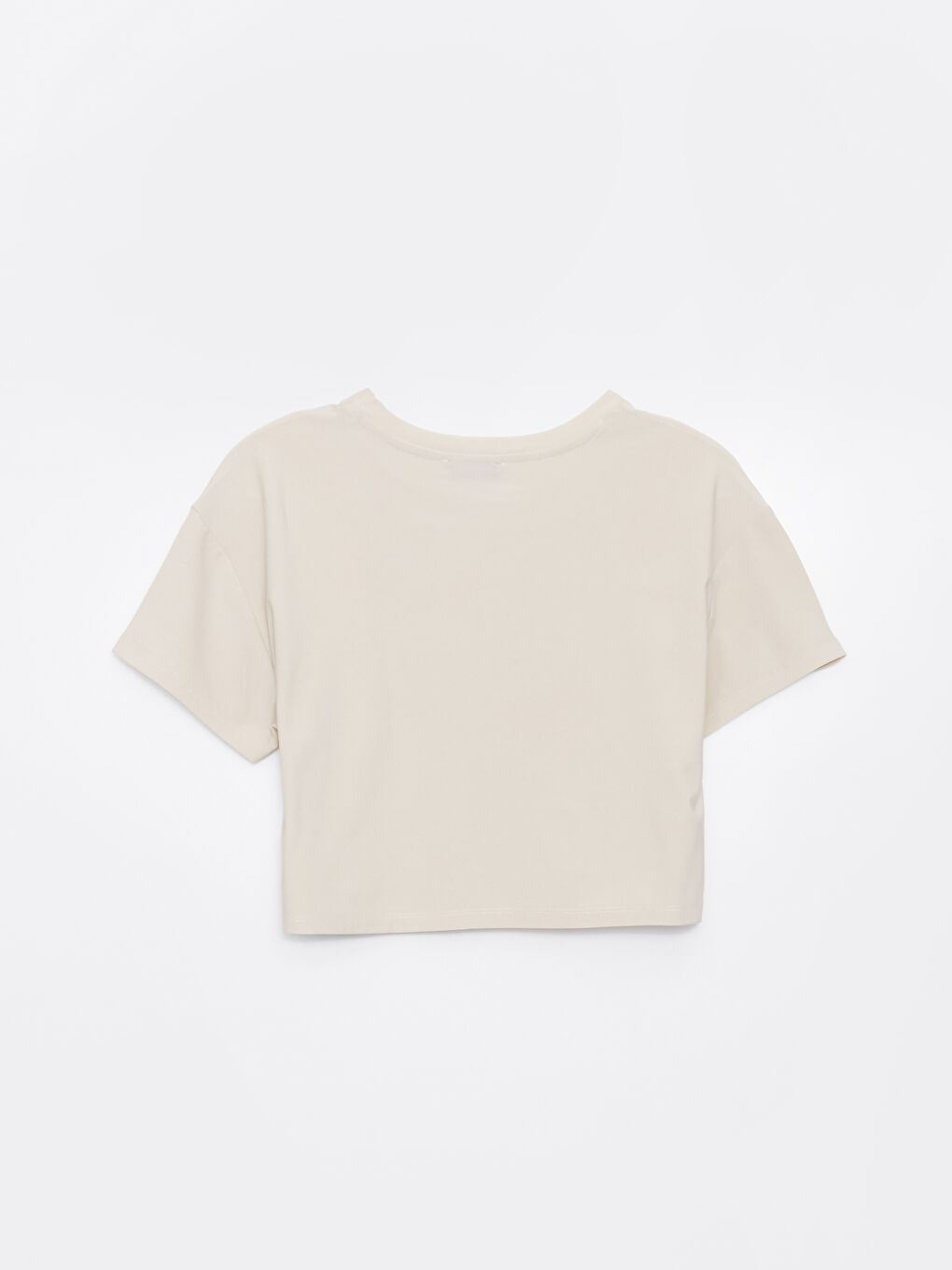 Crew Neck Plain Short Sleeve Women's Crop-1