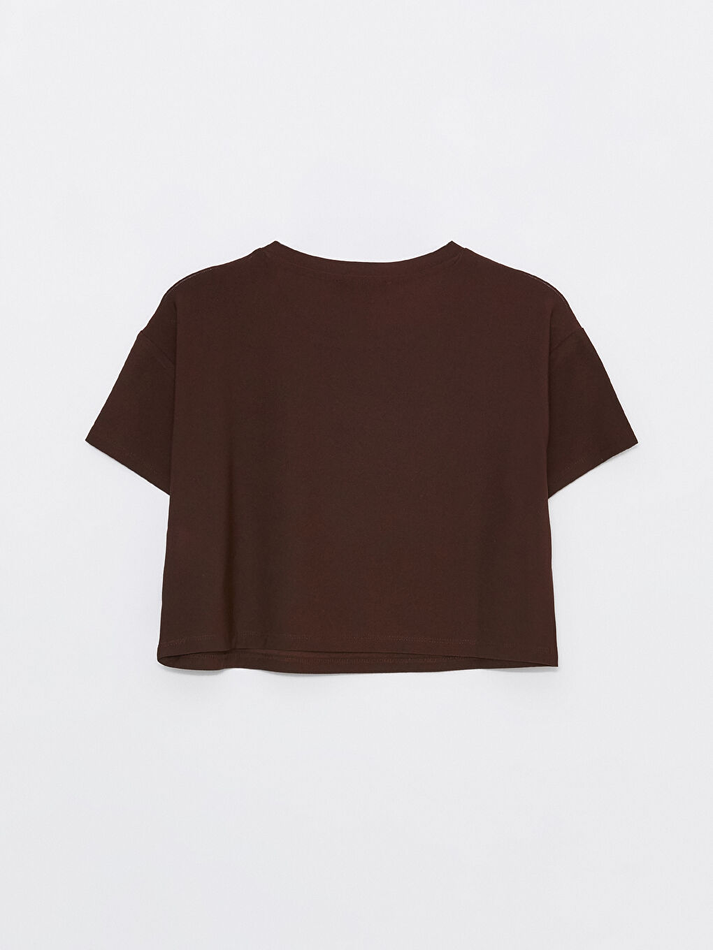 ياقة دائرية سادة كم قصير قميص قصير للسيدات-6