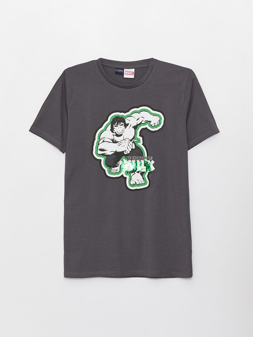 Gri Bisiklet Yaka Hulk Baskılı Kısa Kollu Erkek Çocuk Tişört-1