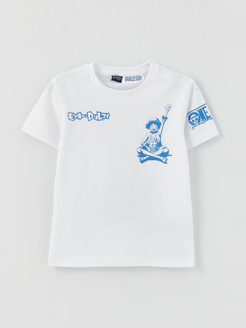 Beyaz Bisiklet Yaka One Piece Baskılı Kısa Kollu Erkek Çocuk Tişört