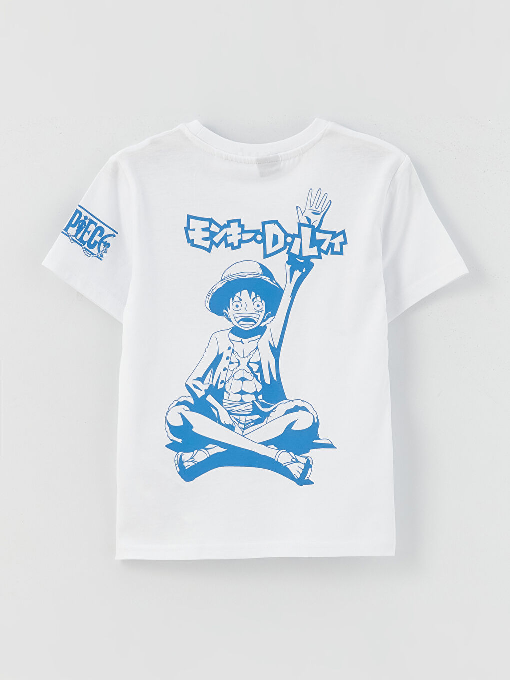 Beyaz Bisiklet Yaka One Piece Baskılı Kısa Kollu Erkek Çocuk Tişört-1