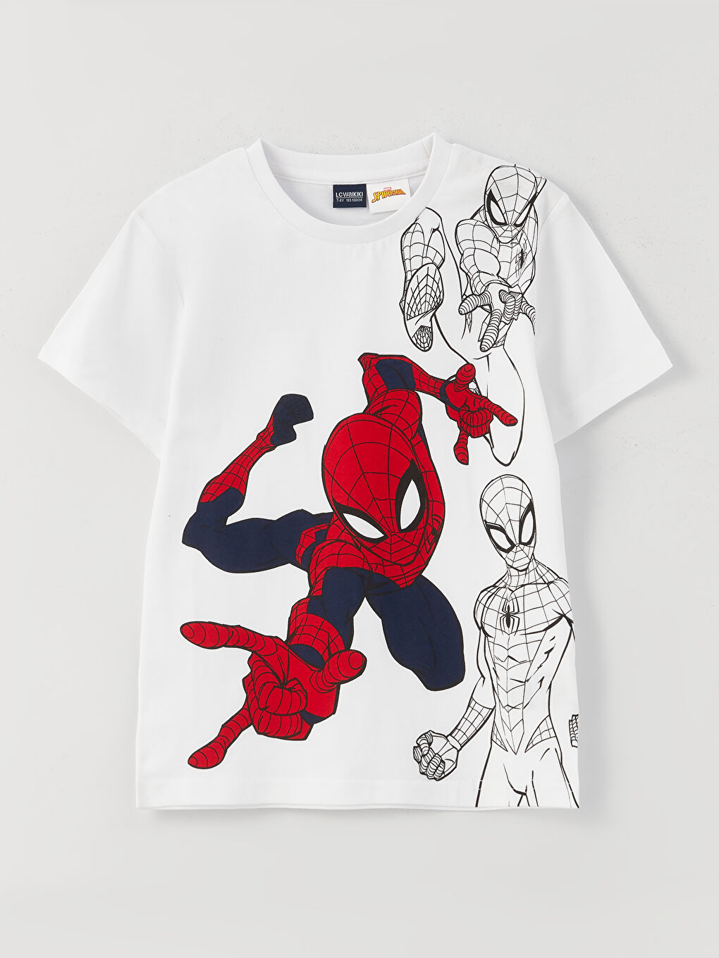 Beyaz Bisiklet Yaka Spider-Man Baskılı Kısa Kollu Erkek Çocuk Tişört ve Şort-1