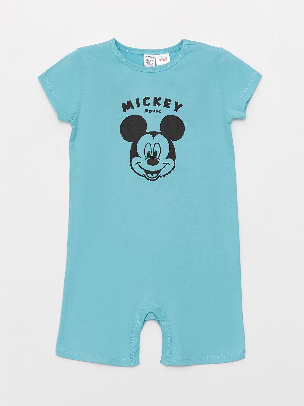 LCW baby Turkuaz Bisiklet Yaka Kısa Kollu Mickey Mouse Baskılı Erkek Bebek Tulum 2'li - 2
