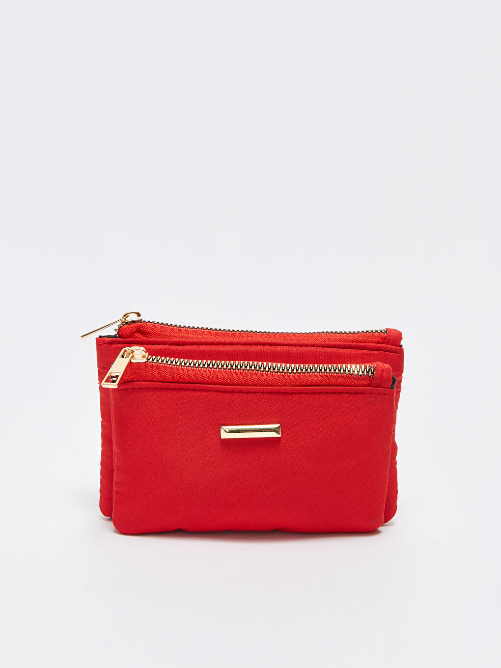 Kırmızı Fermuarlı Çift Gözlü Kadın Cüzdan