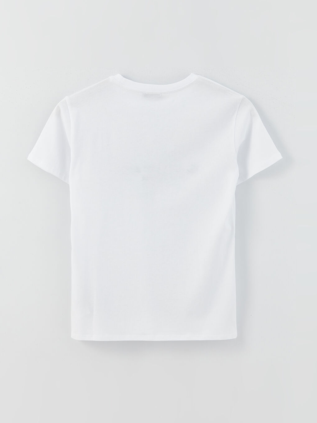 Beyaz Bisiklet Yaka Baskılı Kısa Kollu Kadın Tişört-6