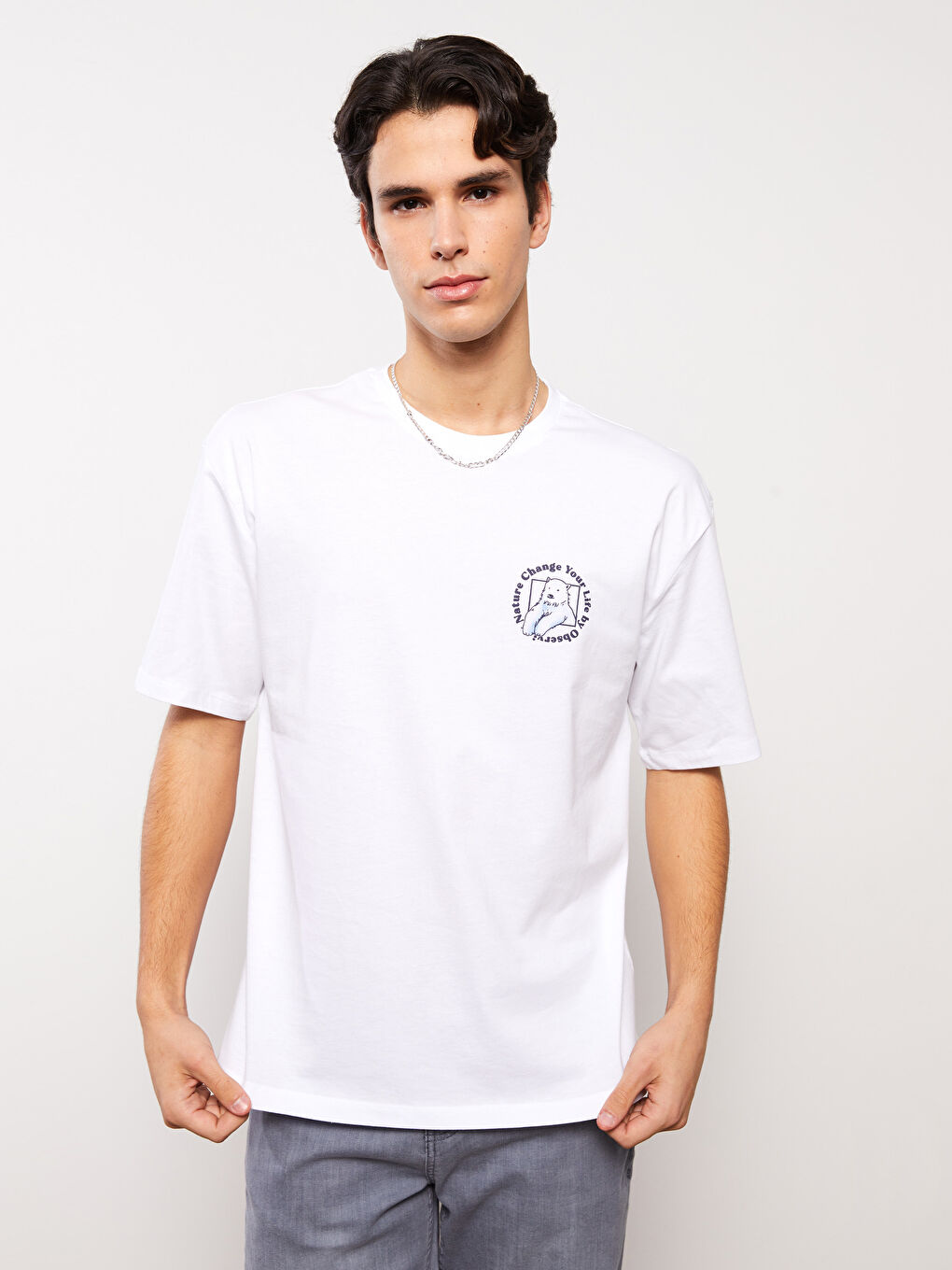 Crew Neck Short Sleeve Printed Combed Cotton Men's T-shirt-1