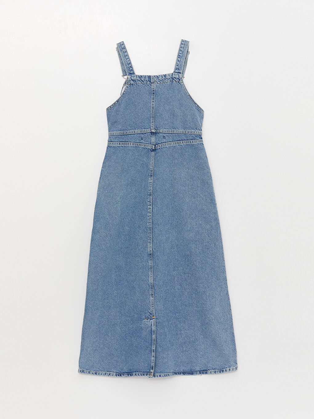 İndigo Kare Yaka Düz Askılı Kadın Jean Elbise-6