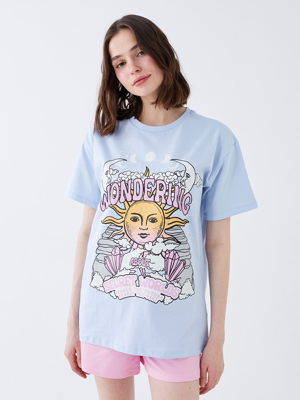 T-shirt à manches courtes imprimé à col rond pour Femmes-1