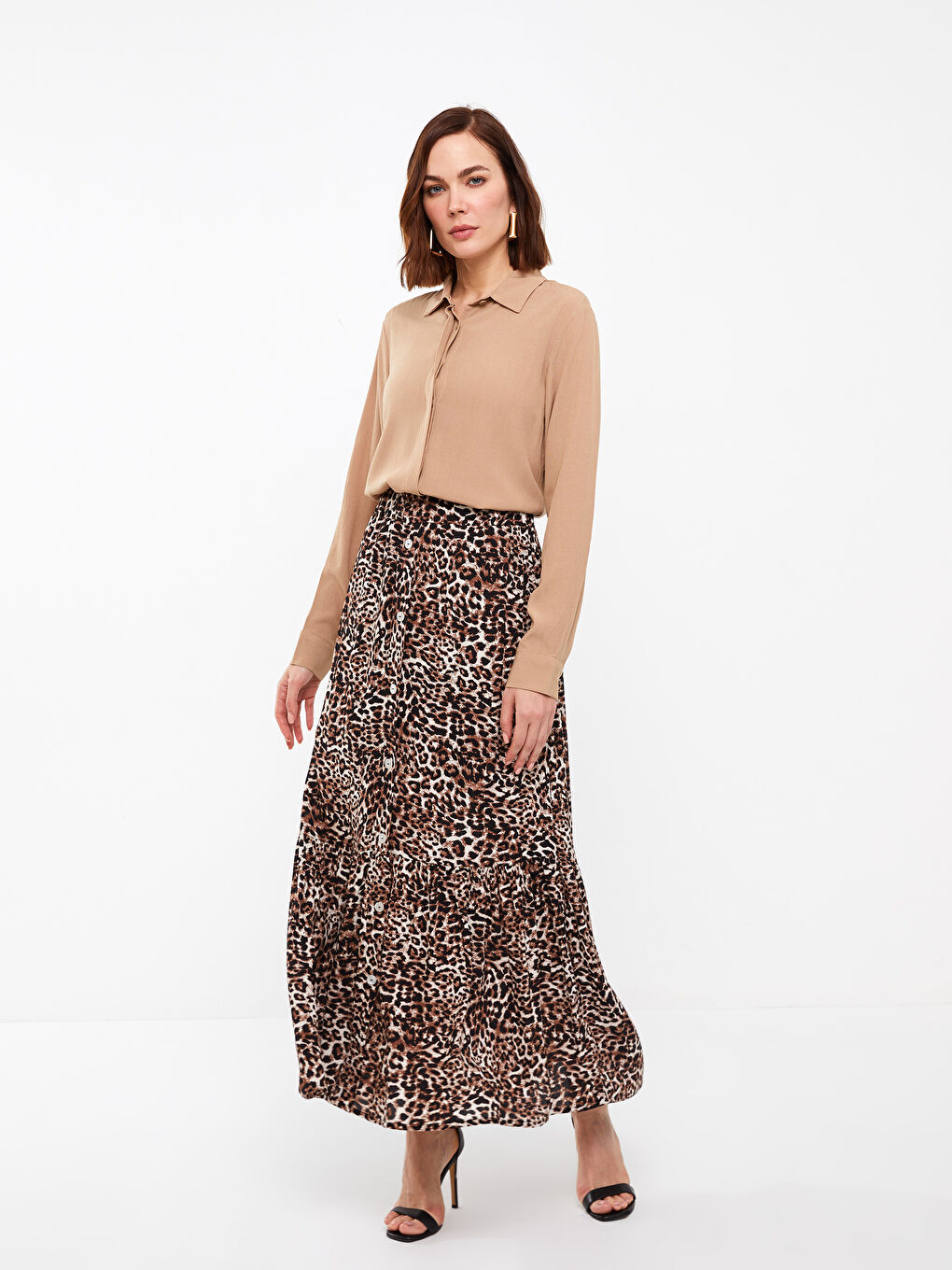 Elastic Waist Patterned A-Line Women's Skirt -S3EP66Z8-LQY