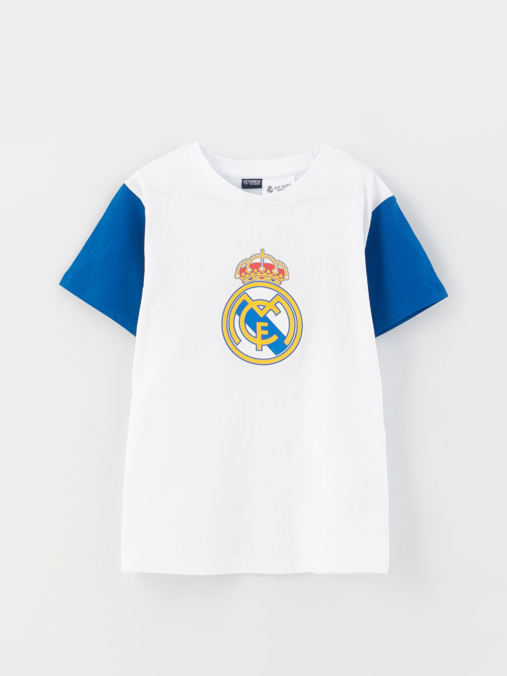 Tricou Real Madrid cu Guler Rotund, Imprimat, cu Mânecă Scurtă pentru Băieți