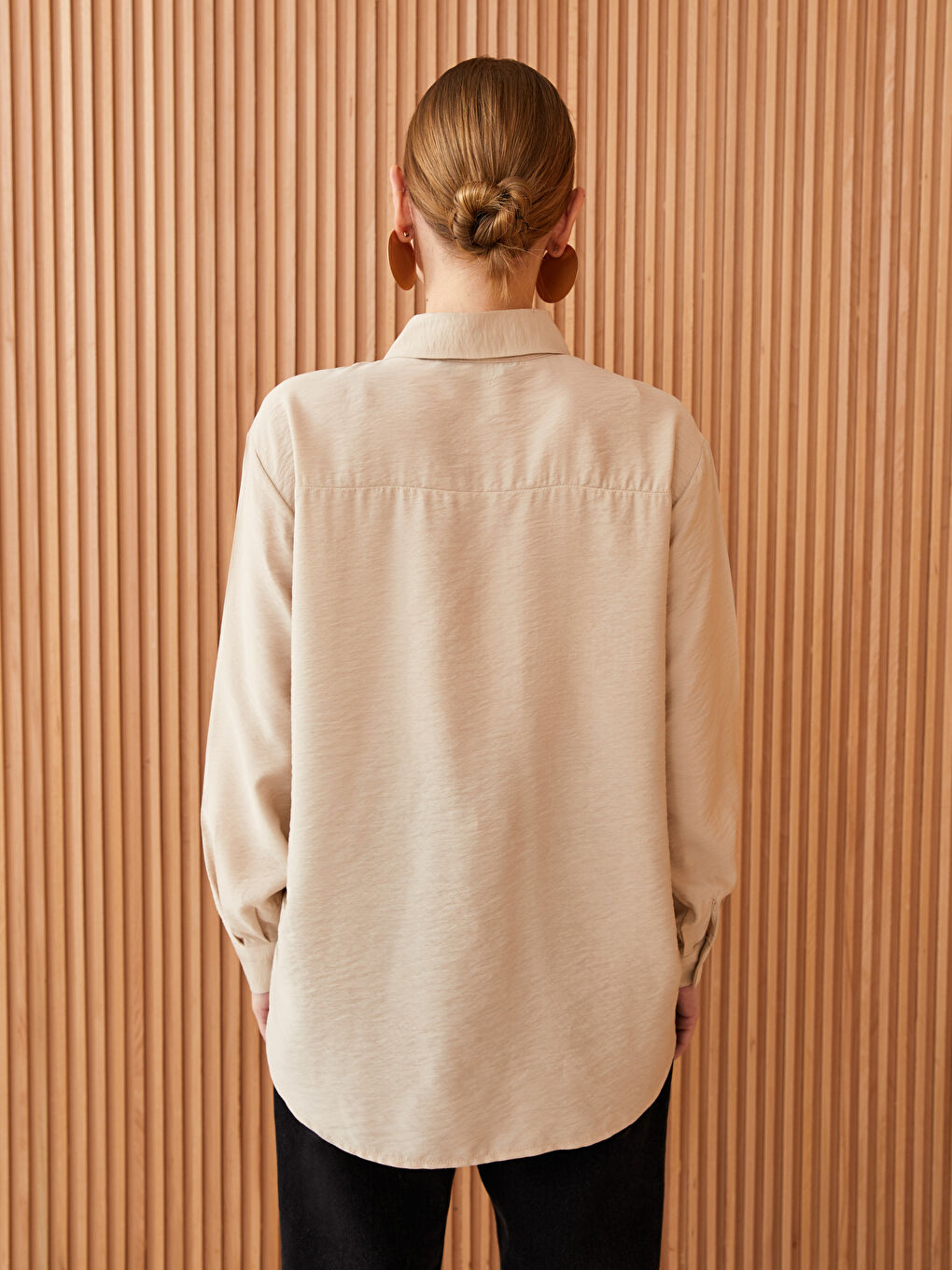 Блуза с яка, изчистена, с дълъг ръкав за жени-4