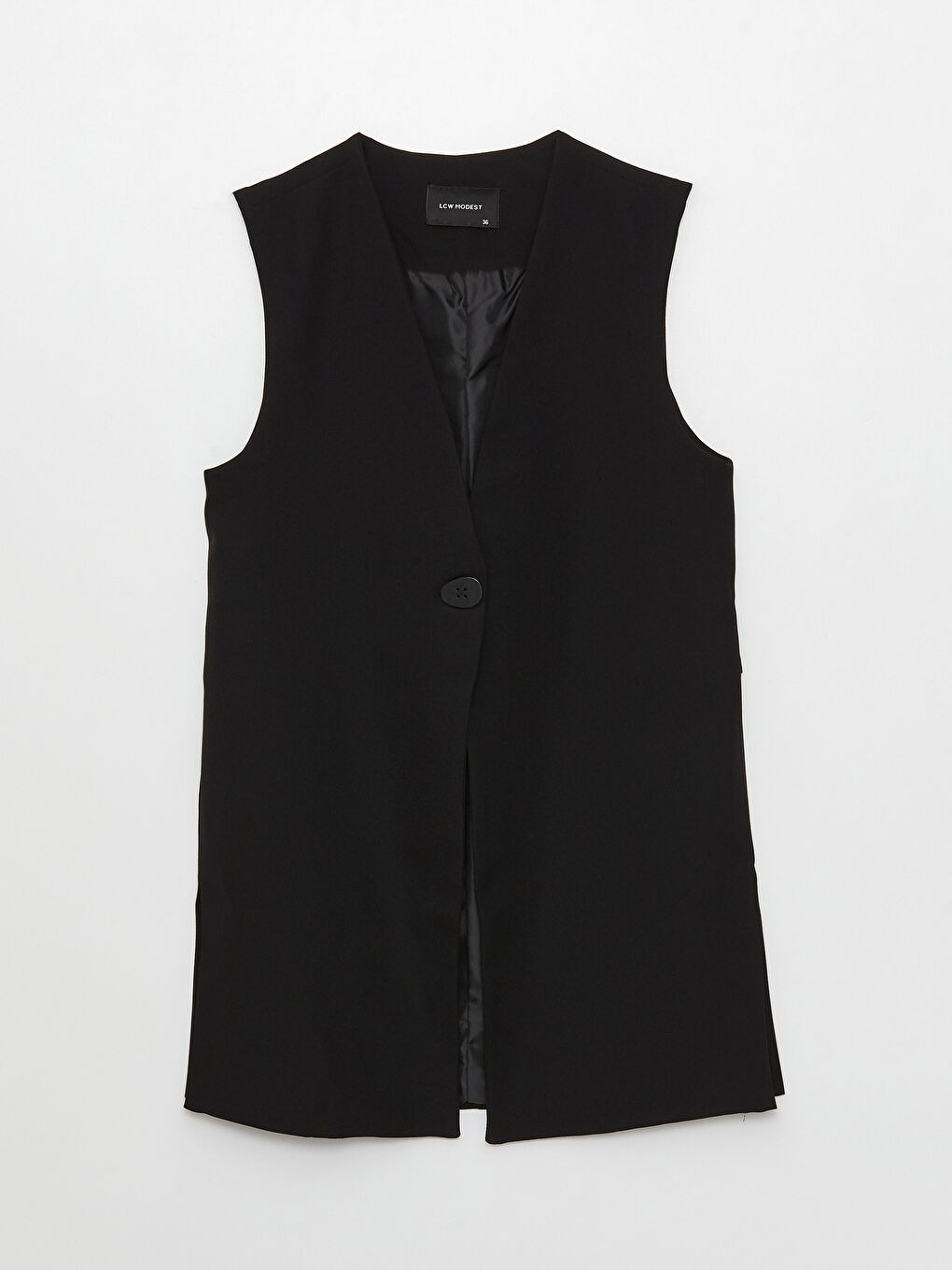 Siyah Kadın V Yaka Düz Yelek-5