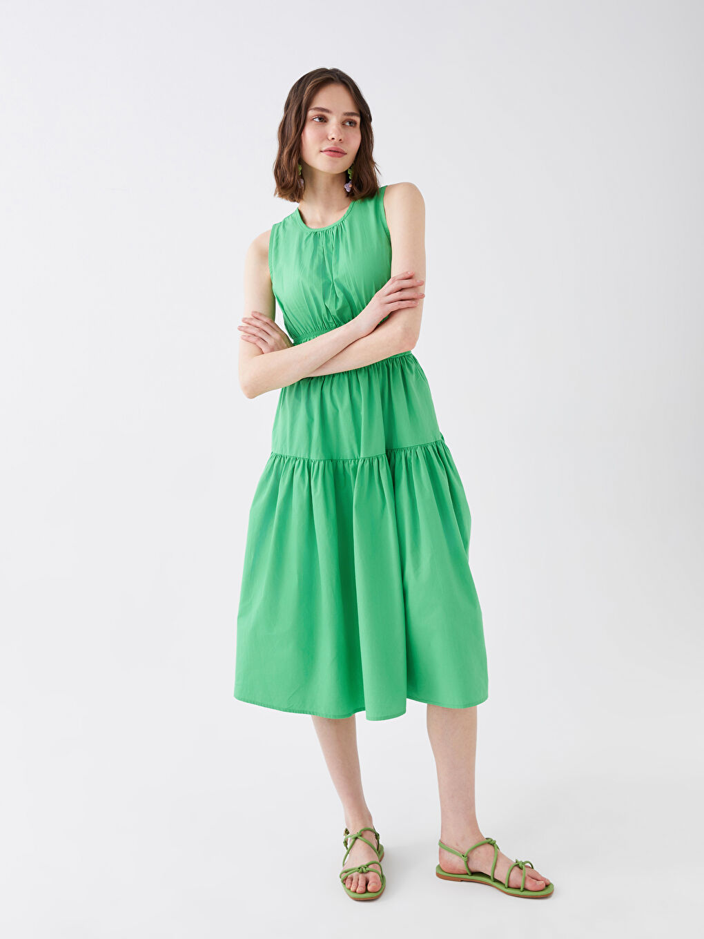 Rochie din Poplin cu Guler Rotund pentru Femei-1