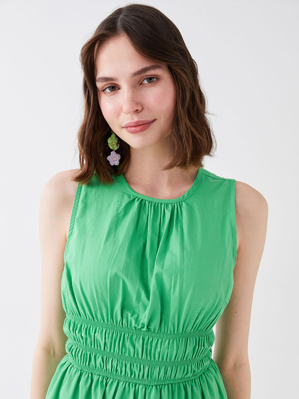 Rochie din Poplin cu Guler Rotund pentru Femei-2