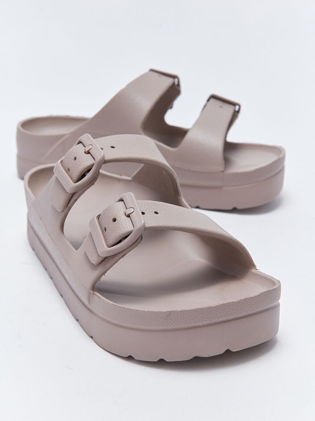 Bej Kalın Taban Çift Bantlı Kadın Terlik-2