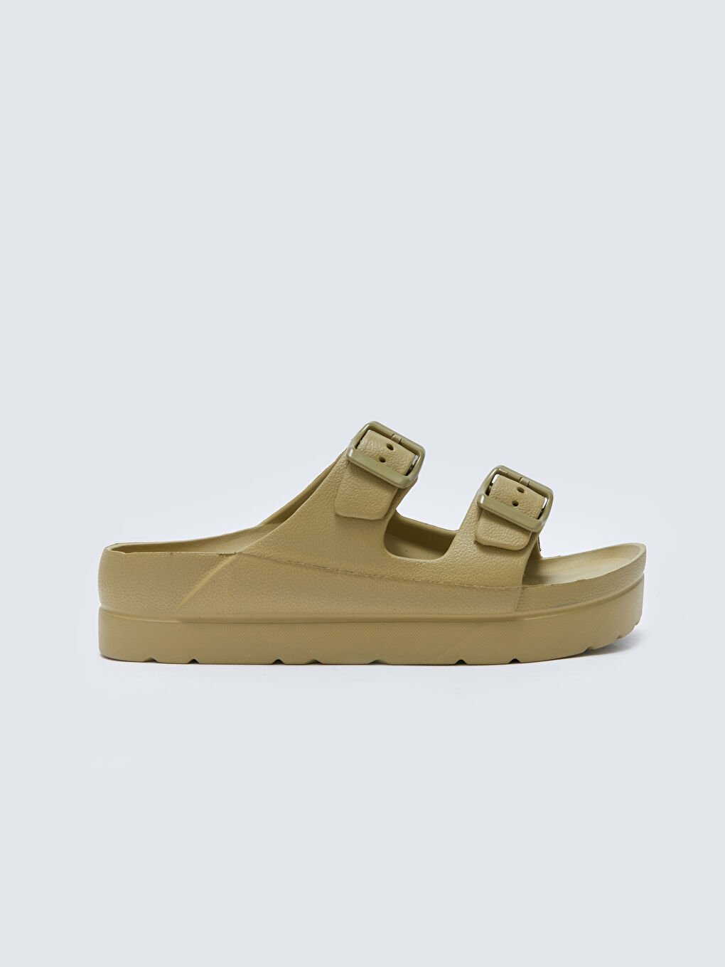 Yeşil Kalın Taban Çift Bantlı Kadın Terlik-1