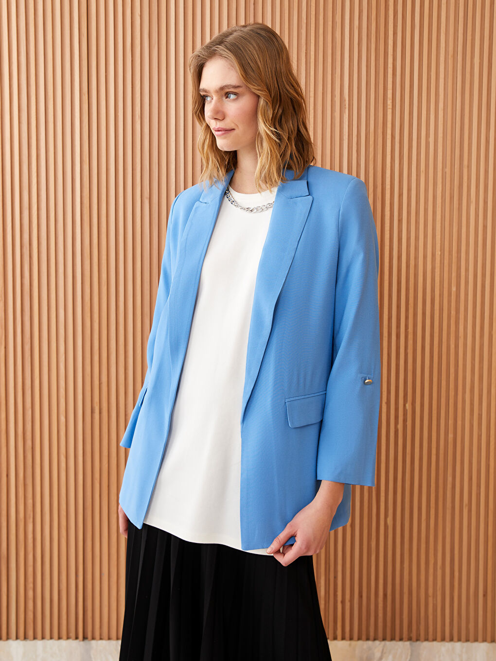 LCW Modest Plain Long Sleeve Women's Blazer Jacket -S3EQ27Z8-V0M