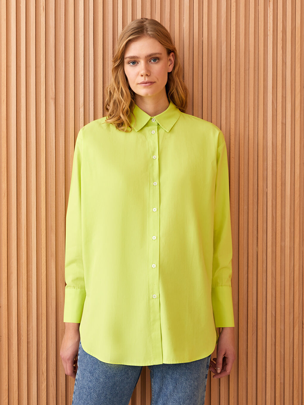 Plain Long Sleeve Oversize Poplin Women's Shirt Tunic-1
