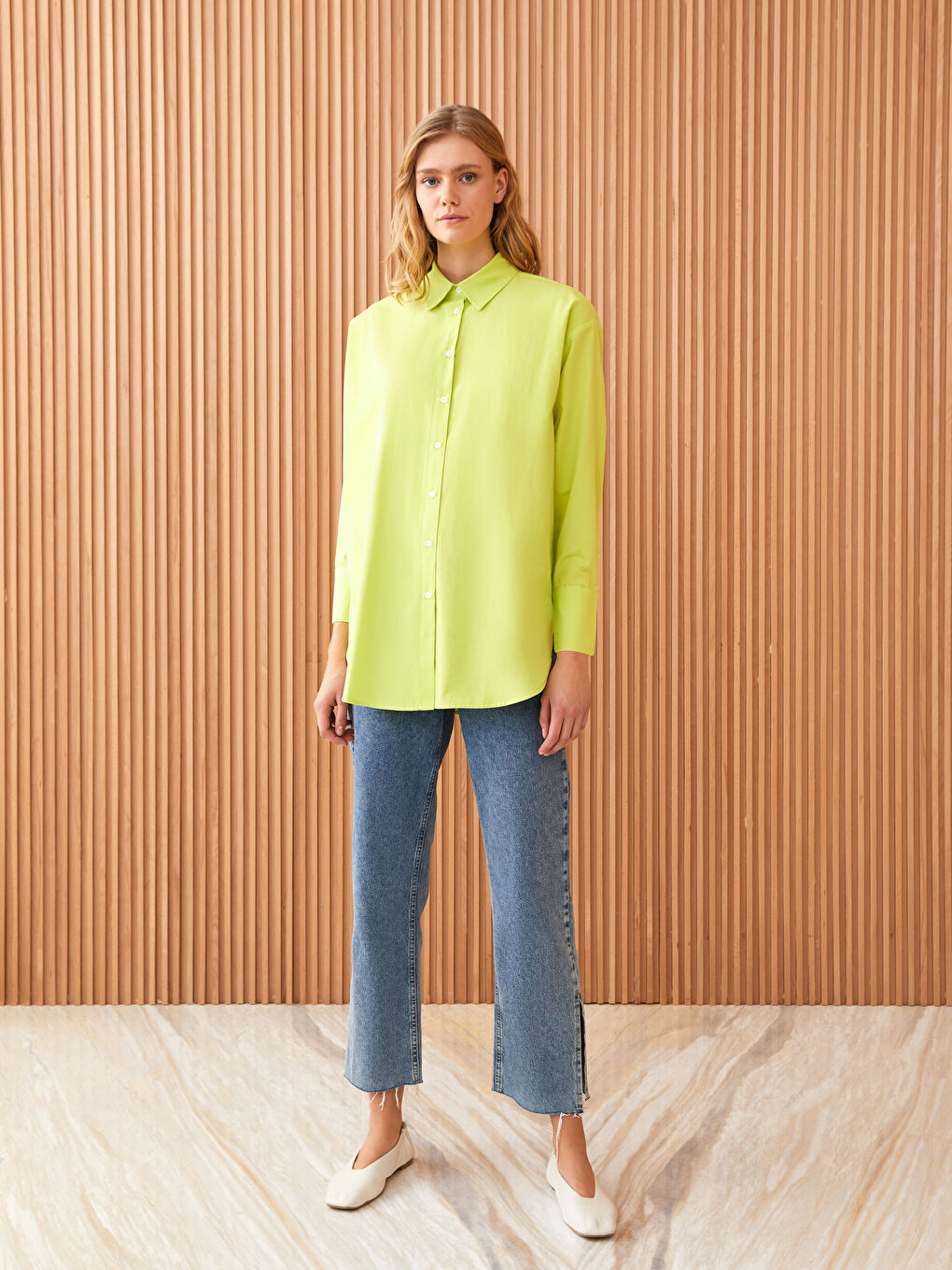 Plain Long Sleeve Oversize Poplin Women's Shirt Tunic-2
