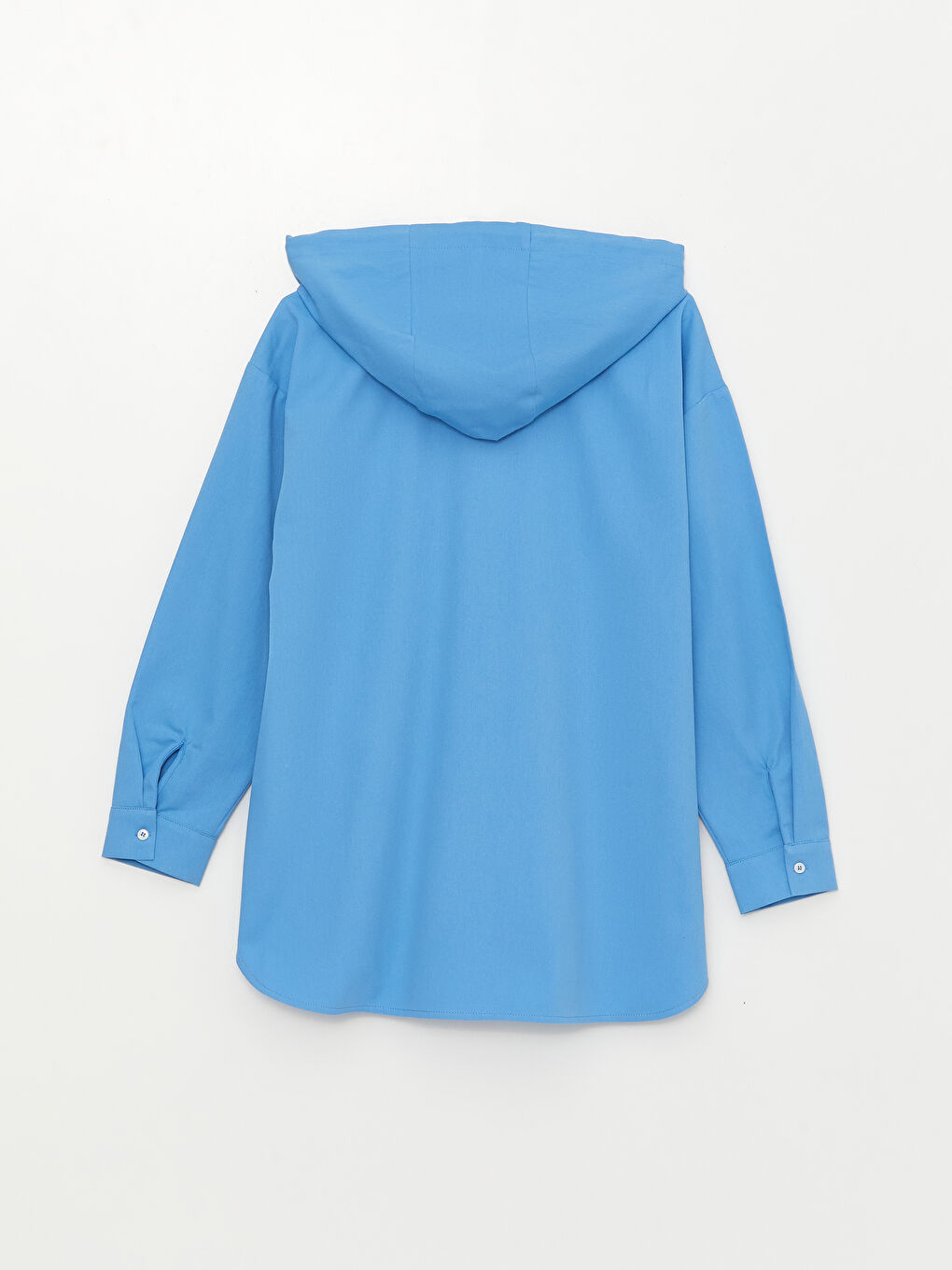 Mavi  Kapüşonlu Düz Uzun Kollu Poplin Kadın Tunik-6