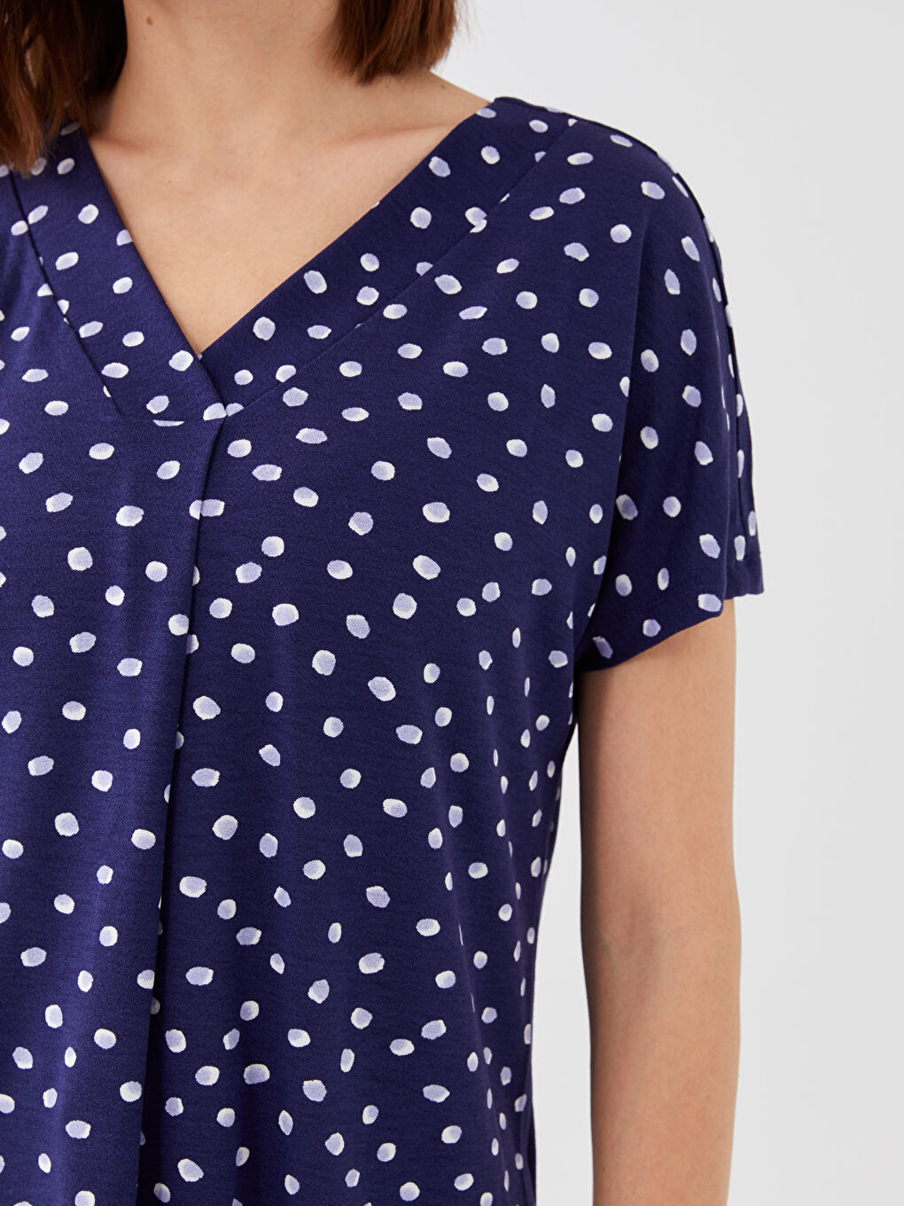 V-Neck Patterned Short Sleeve Women's T-Shirt-3