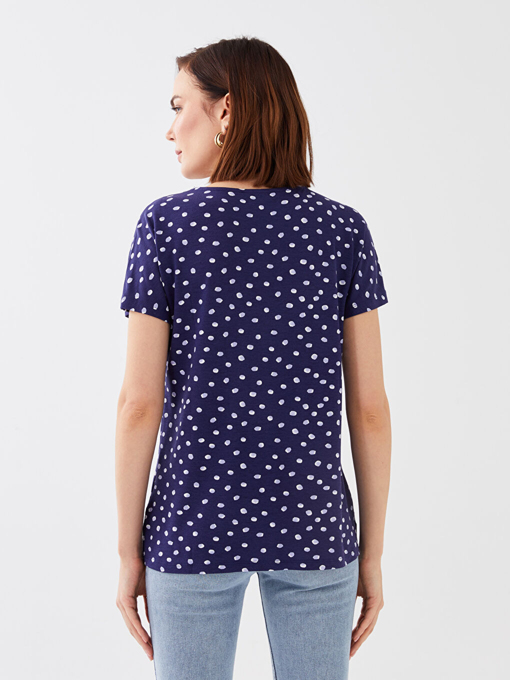 V-Neck Patterned Short Sleeve Women's T-Shirt-4