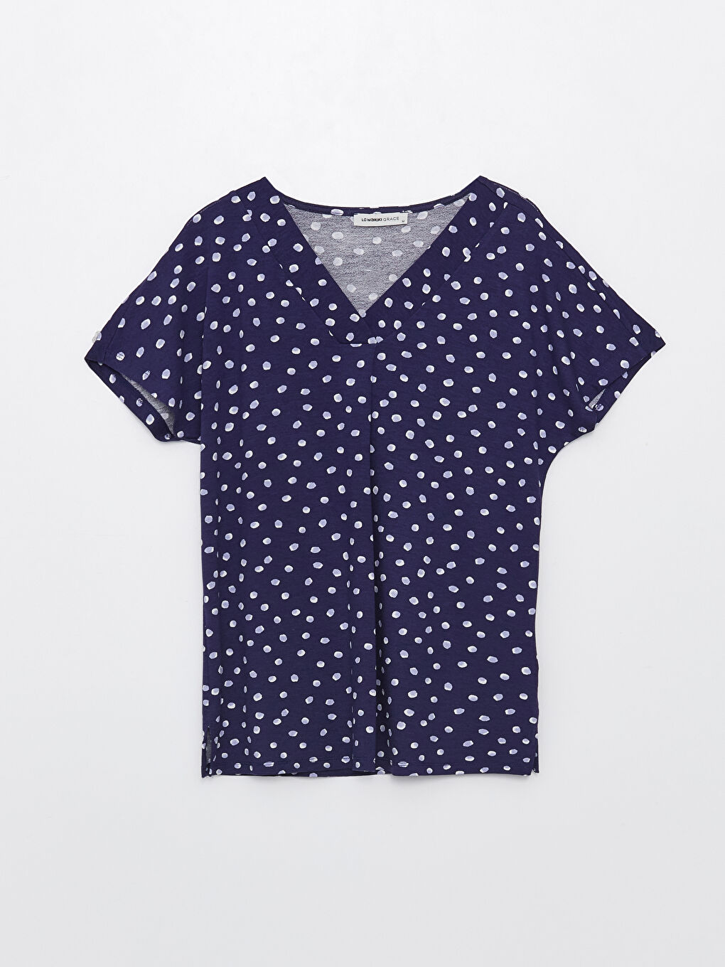 V-Neck Patterned Short Sleeve Women's T-Shirt-5