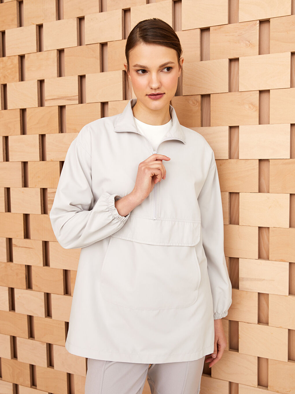 Funnel Neck Plain Long Sleeve Women's Tunic