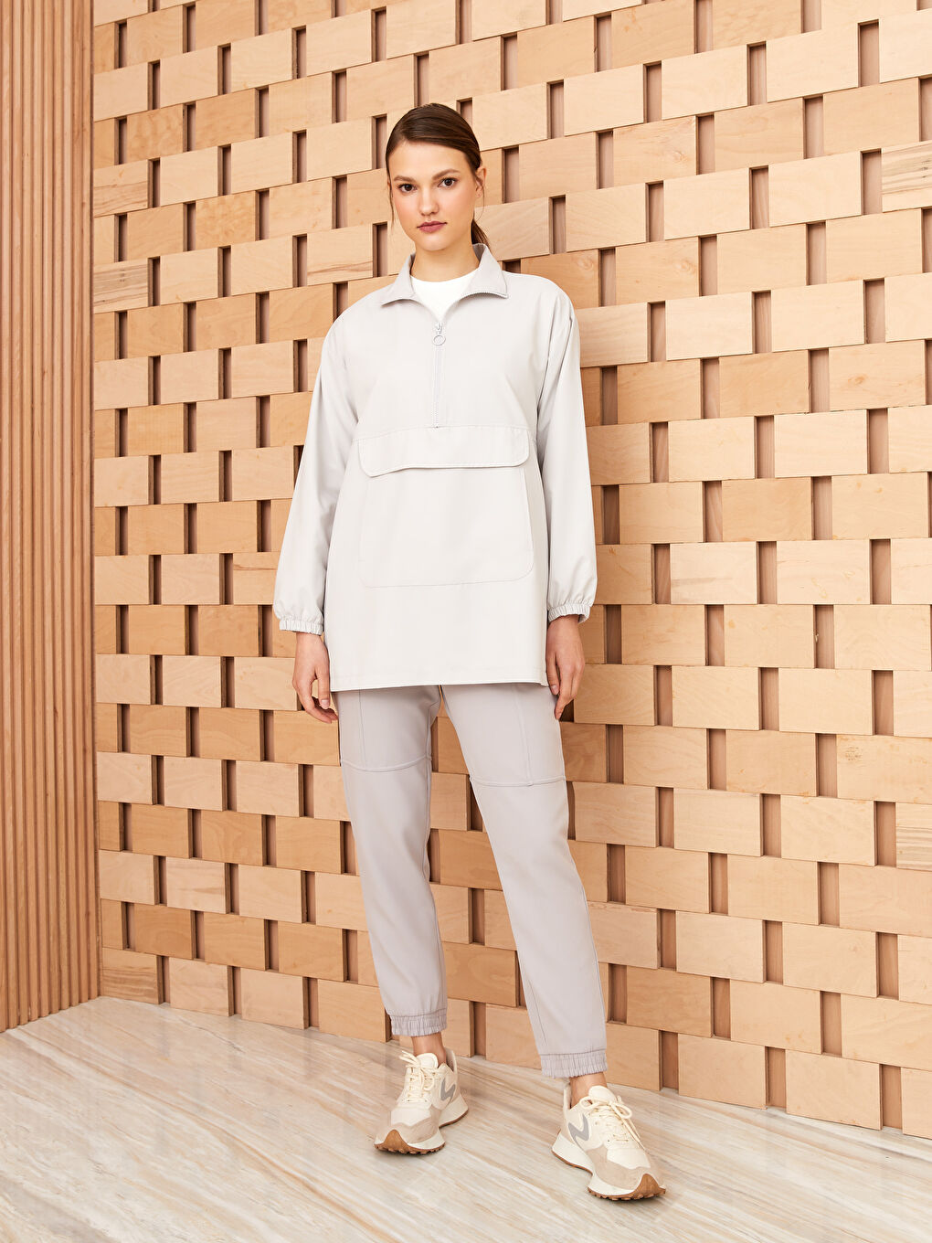 Funnel Neck Plain Long Sleeve Women's Tunic-2