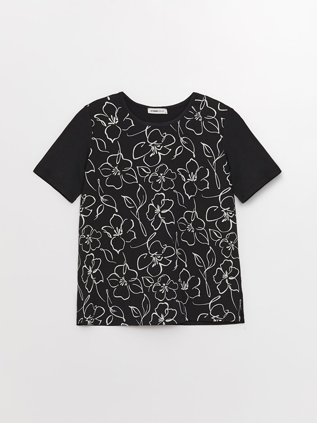 LCW Grace Crew Neck Floral Short Sleeve Women's T-Shirt -S3EQ44Z8-CVL