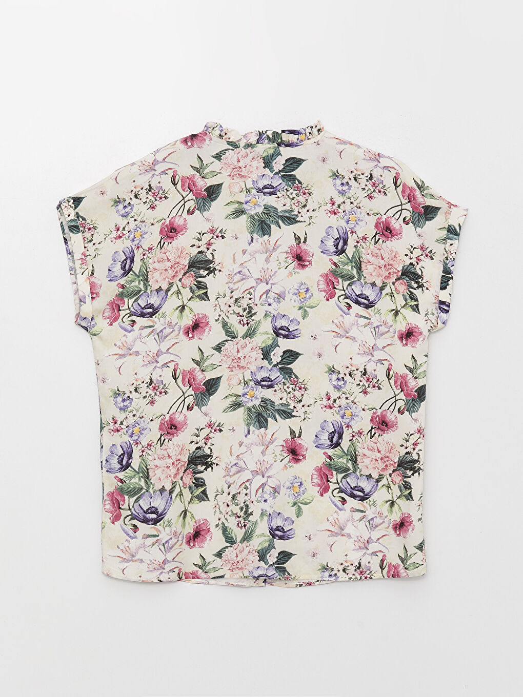 Женская рубашка с круглым вырезом, цветочным принтом и коротким рукавом-11
