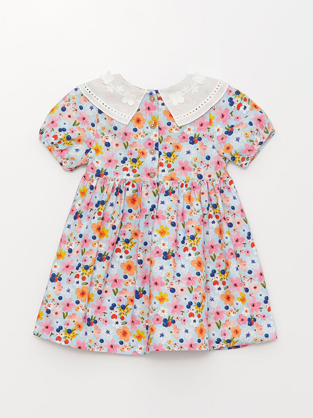 Bebe Collar Short Sleeve Patterned Baby Girl Dress-1