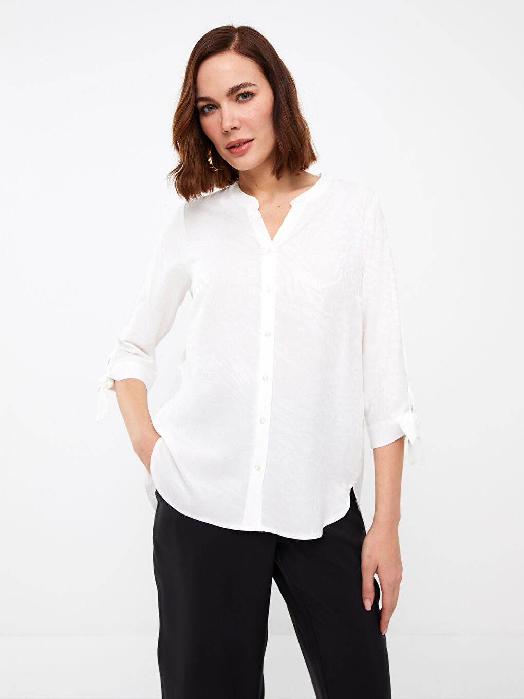 Women's Notch Neck Plain Shirt-1