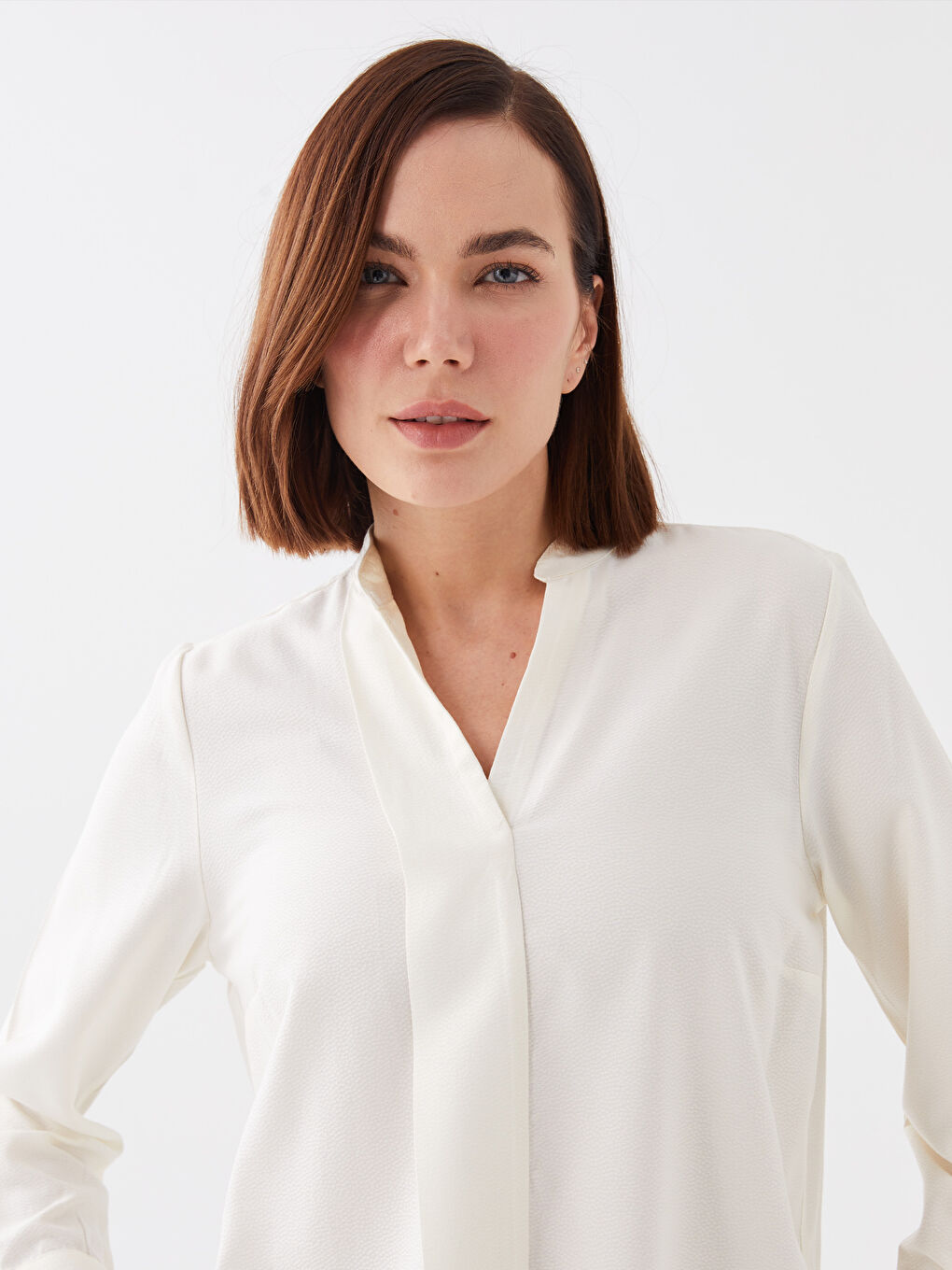 LCW Grace Notch Neck Plain Long Sleeve Women's Blouse -S3EQ75Z8-G5N