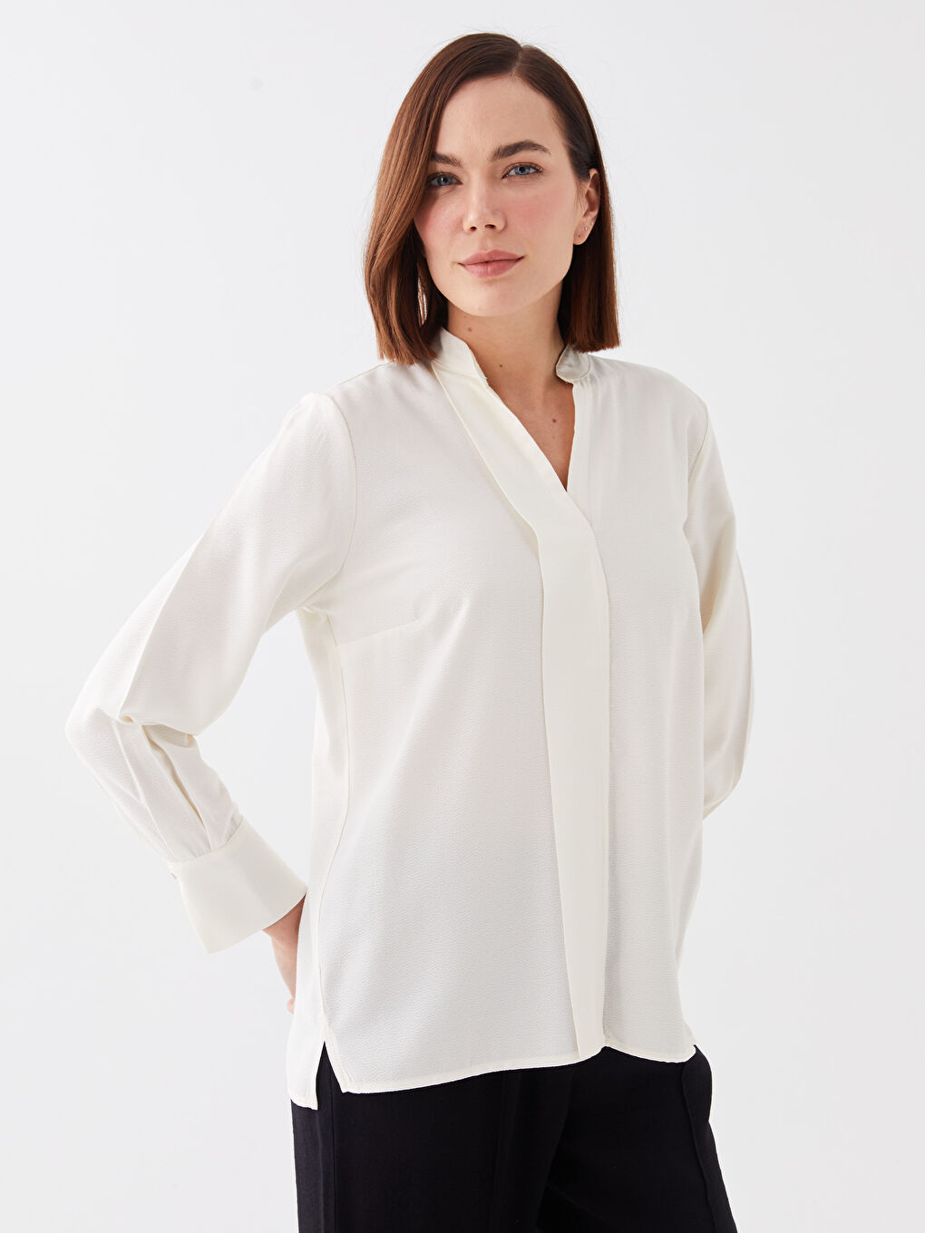 LCW Grace Notch Neck Plain Long Sleeve Women's Blouse -S3EQ75Z8-G5N