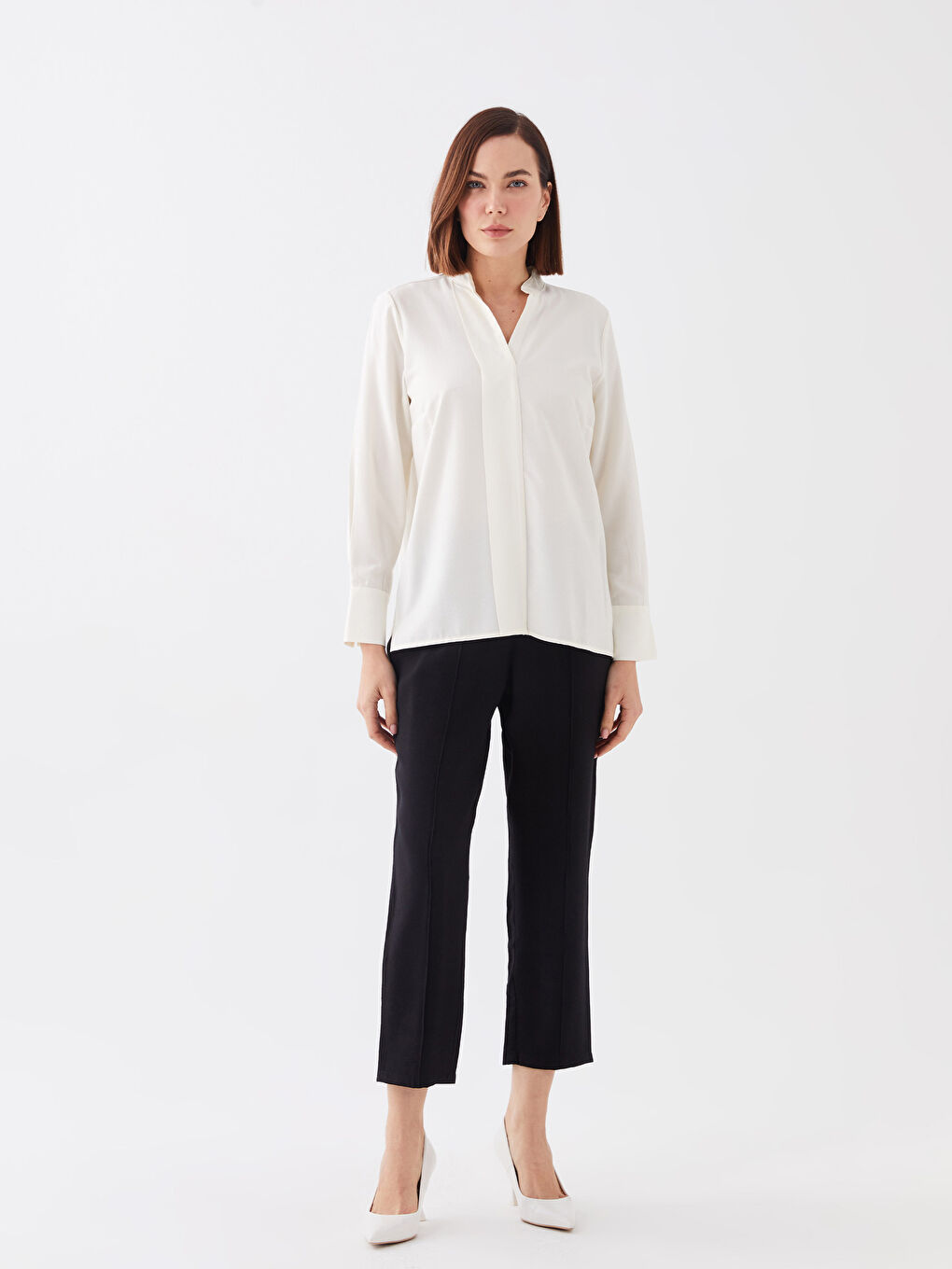 LCW Grace Notch Neck Plain Long Sleeve Women's Blouse -S3EQ75Z8-G5N