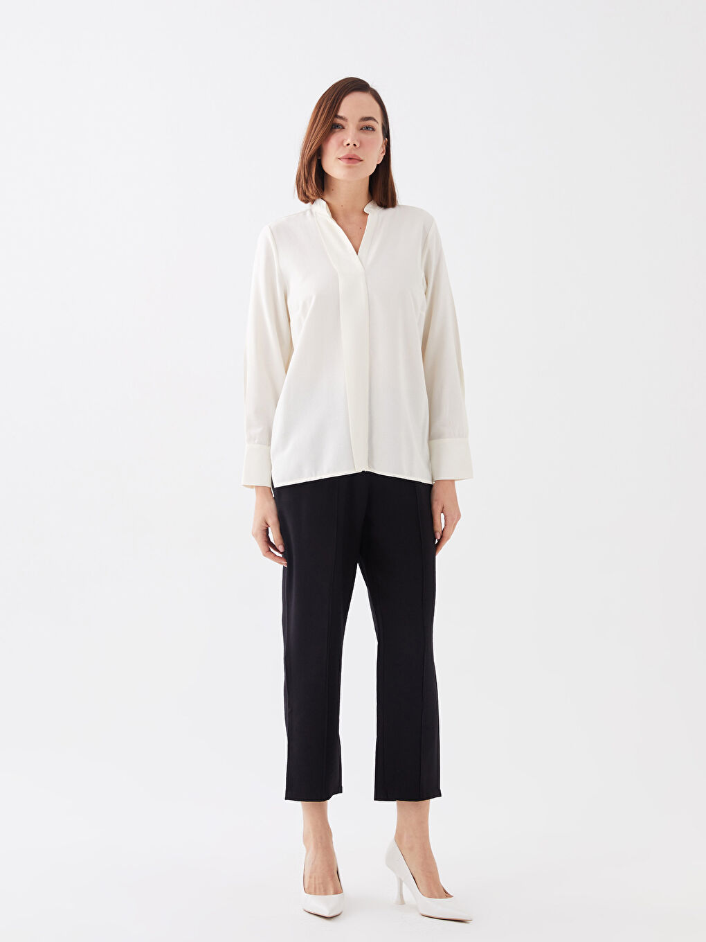LCW Grace Notch Neck Plain Long Sleeve Women's Blouse -S3EQ75Z8-G5N