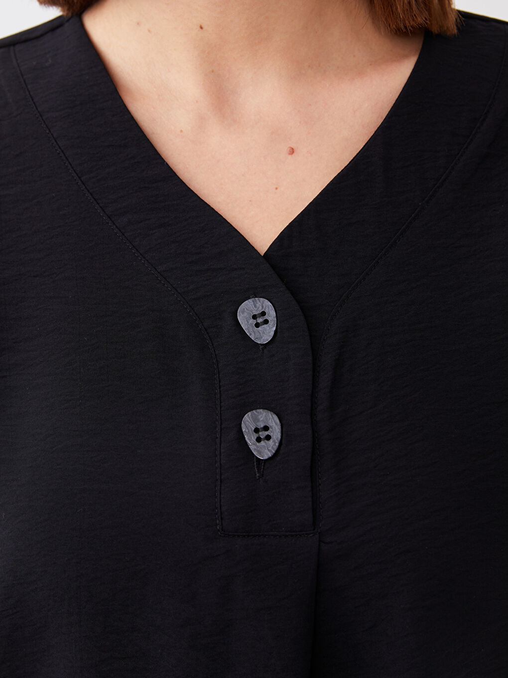 V-Ausschnitt Schlichte Kurzarm Bluse für Damen-3