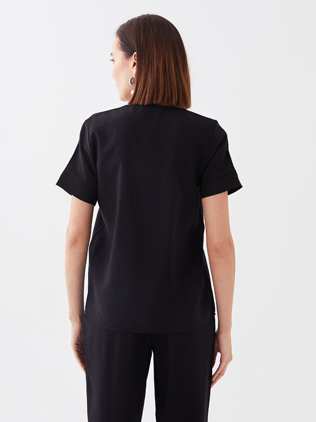 V-Ausschnitt Schlichte Kurzarm Bluse für Damen-4