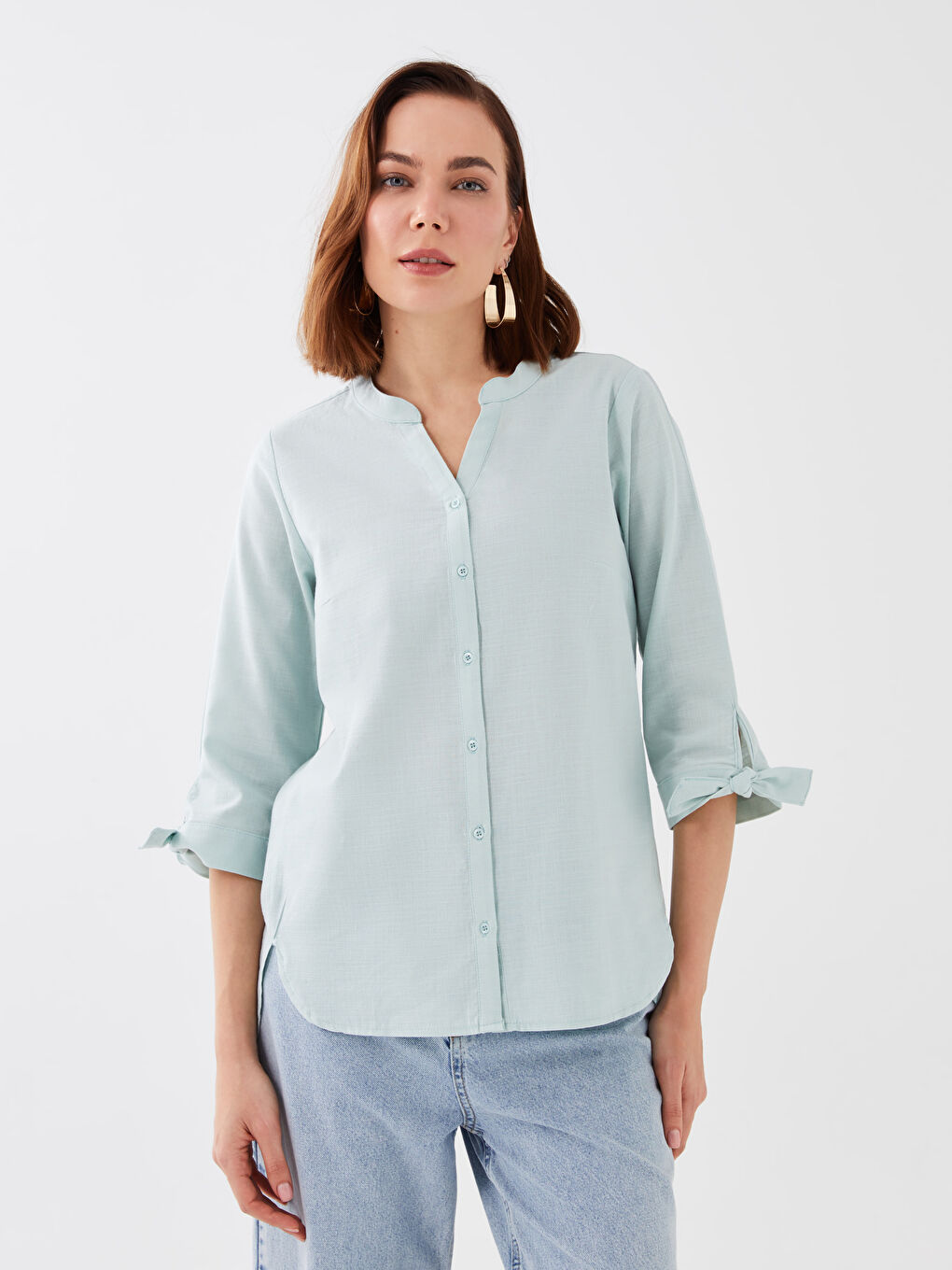 Women's Notch Neck Plain Shirt-1