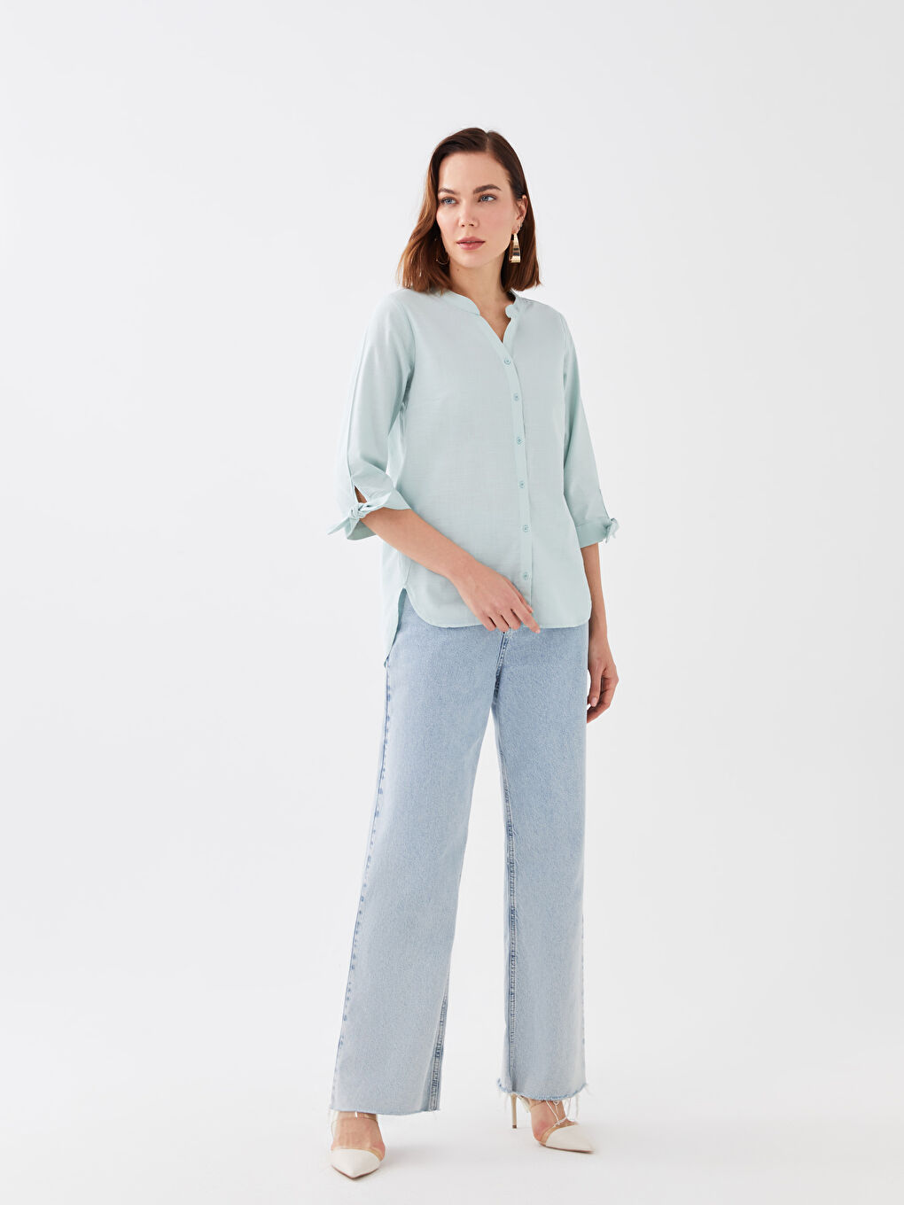 Women's Notch Neck Plain Shirt-2