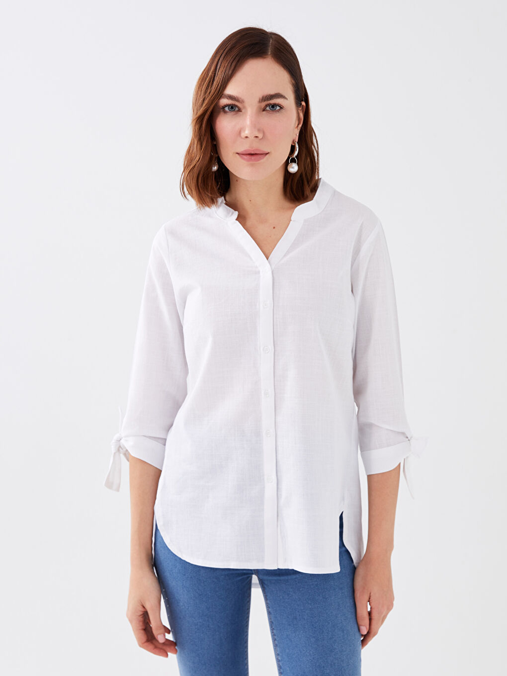 Women's Notch Neck Plain Shirt-1
